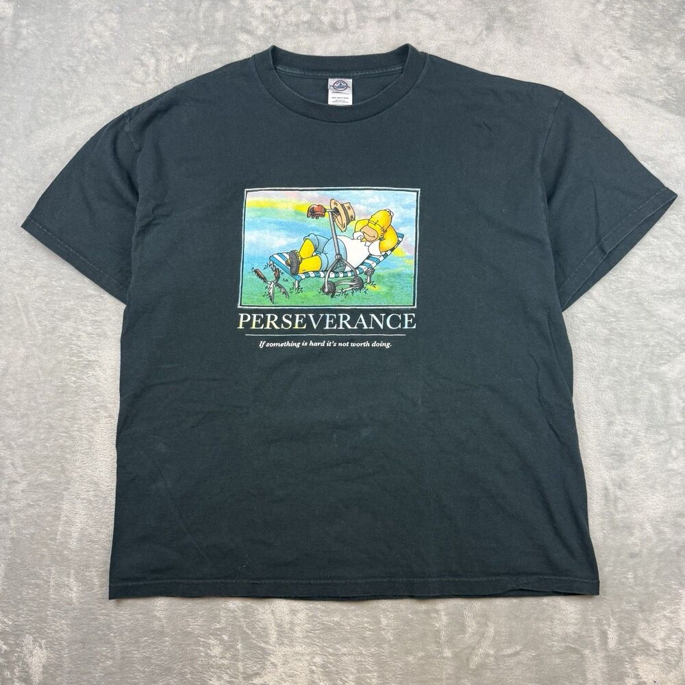 Vintage 2003 The Simpsons Homer Perseverance T-Shirt XL Delta Pro Weight Black